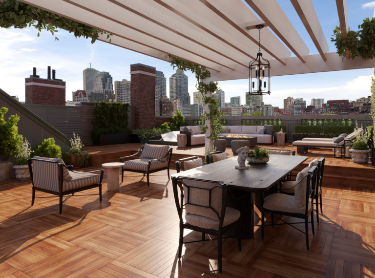 Private Ipe-decked terrace and outdoor living space at The Jordan Mansion 46 Beacon Street Beacon Hill Boston