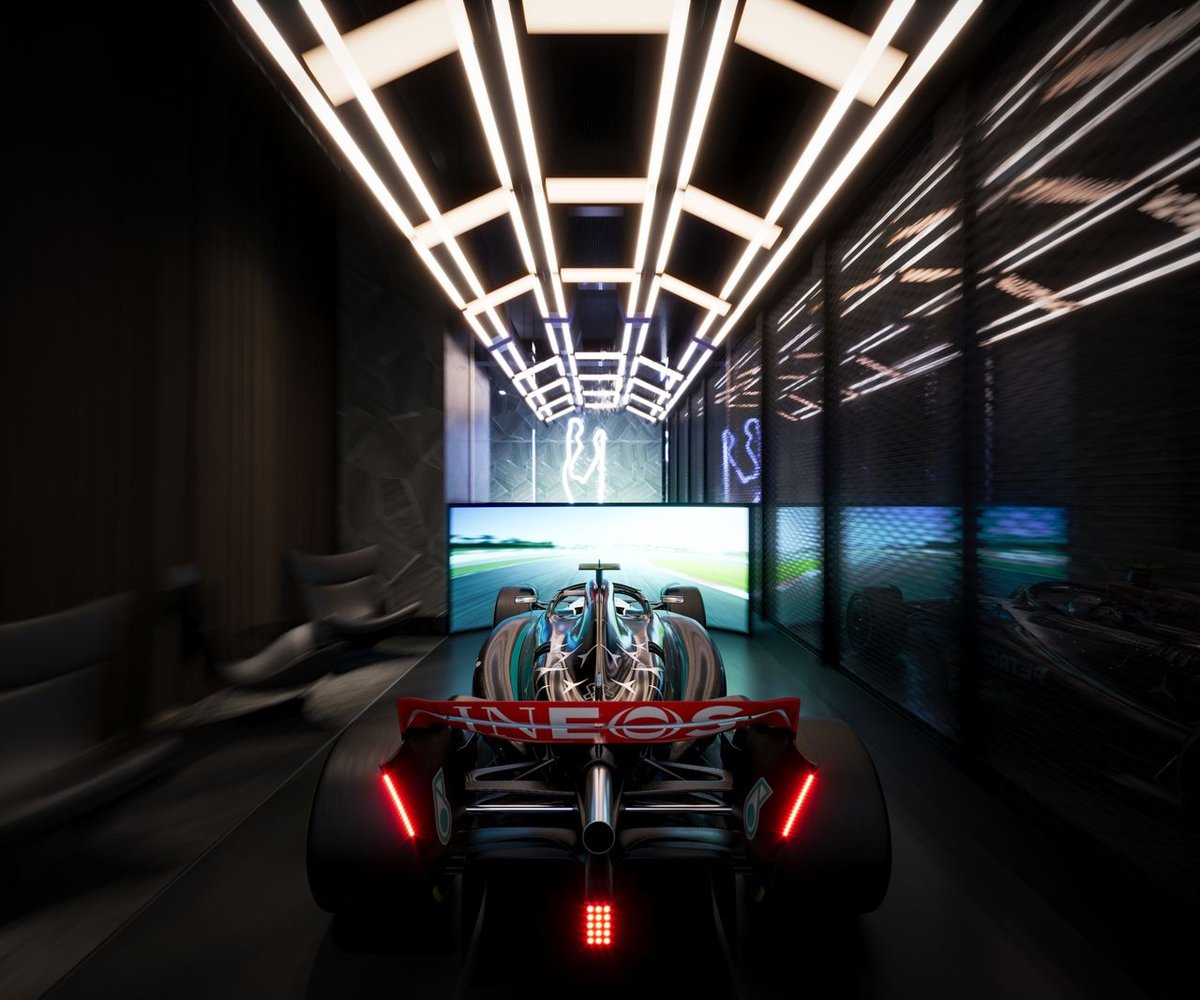 Mercedes-Benz Places Miami custom F1 race car simulator in luxury residential entertainment lounge