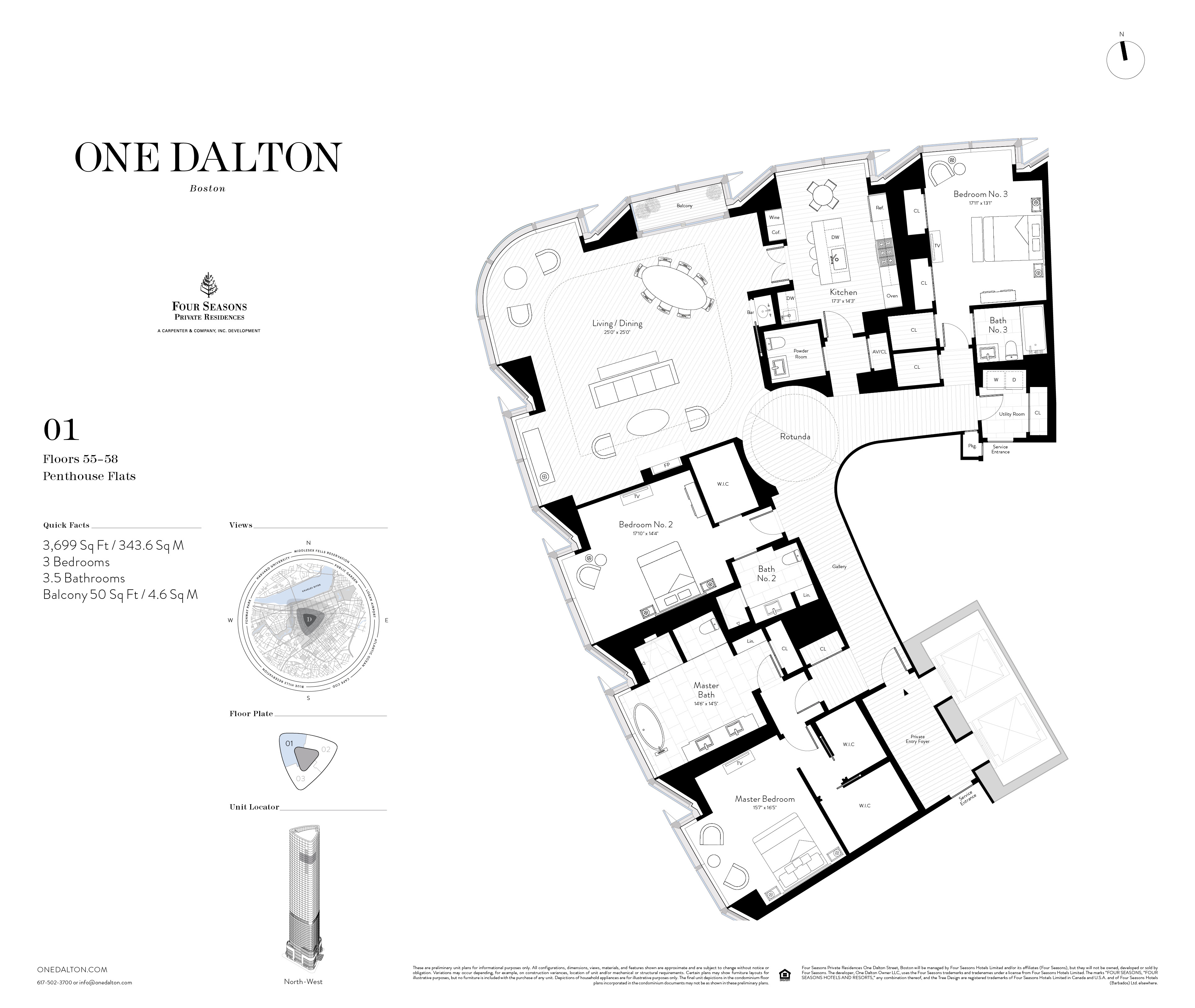 One Dalton Boston Penthouse Flat 01 Floor Plan – 3,699 SF