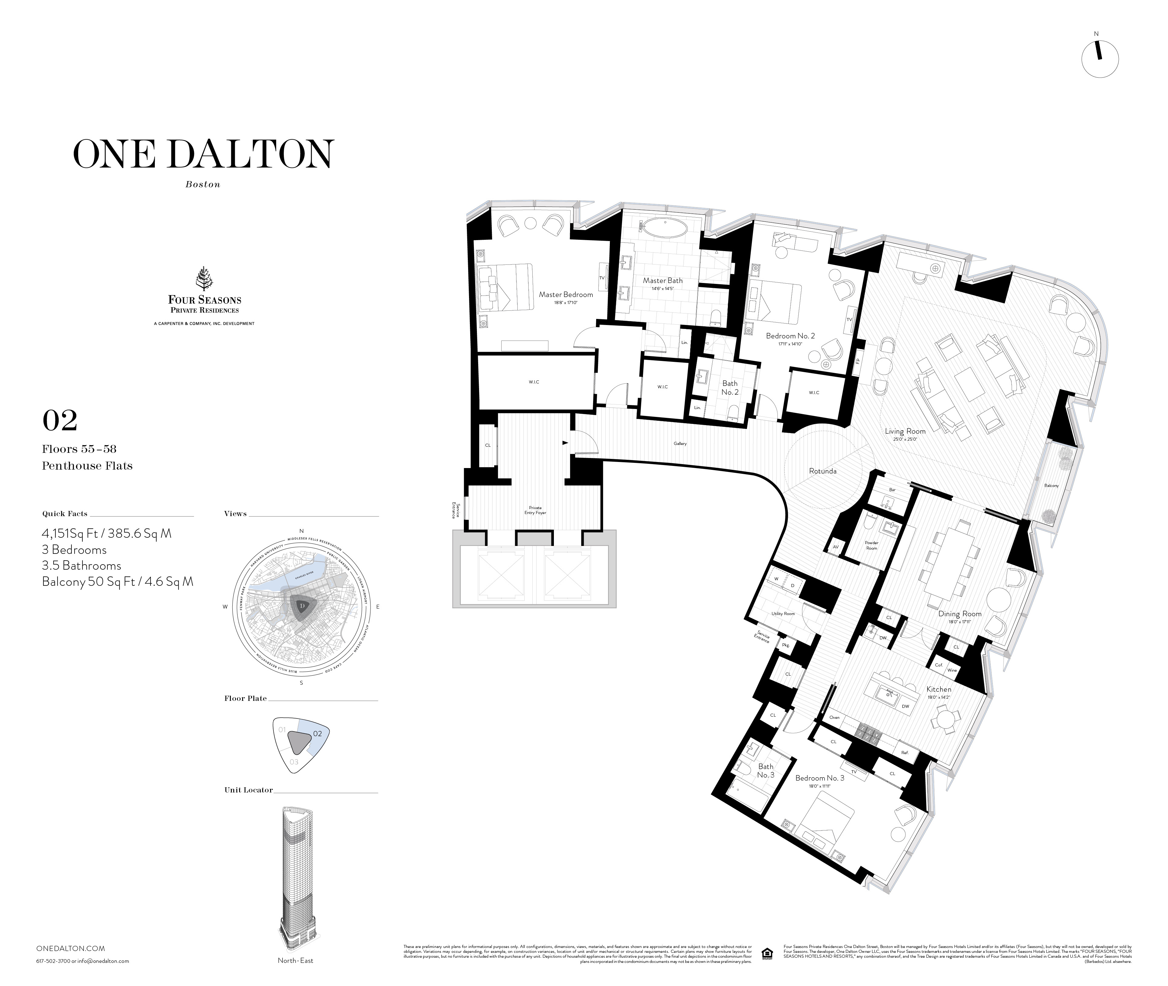 One Dalton Boston Penthouse Flat 02 Floor Plan – 4,151 SF