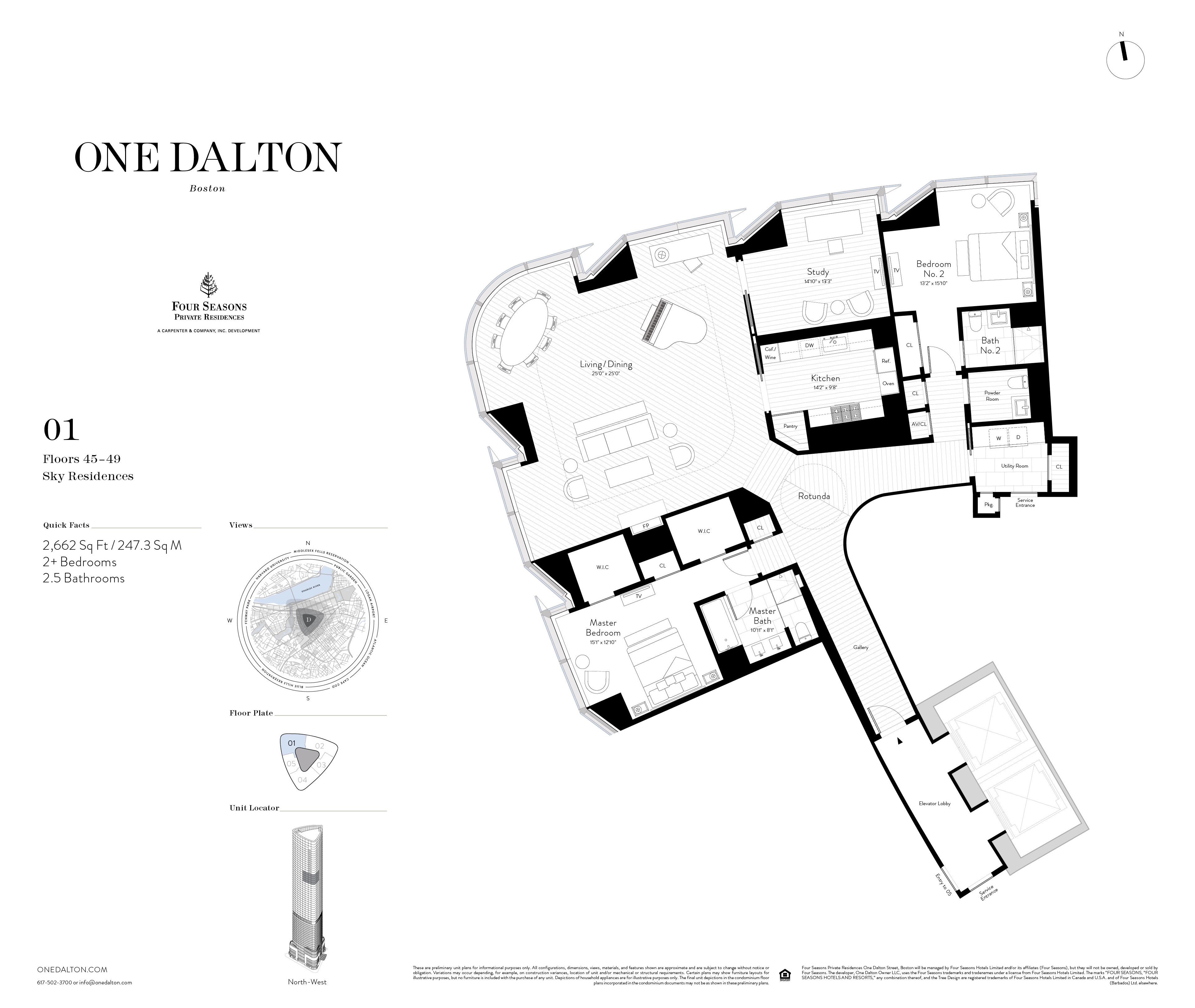 One Dalton Boston Sky Residence 01 Floor Plan – 2,662 SF