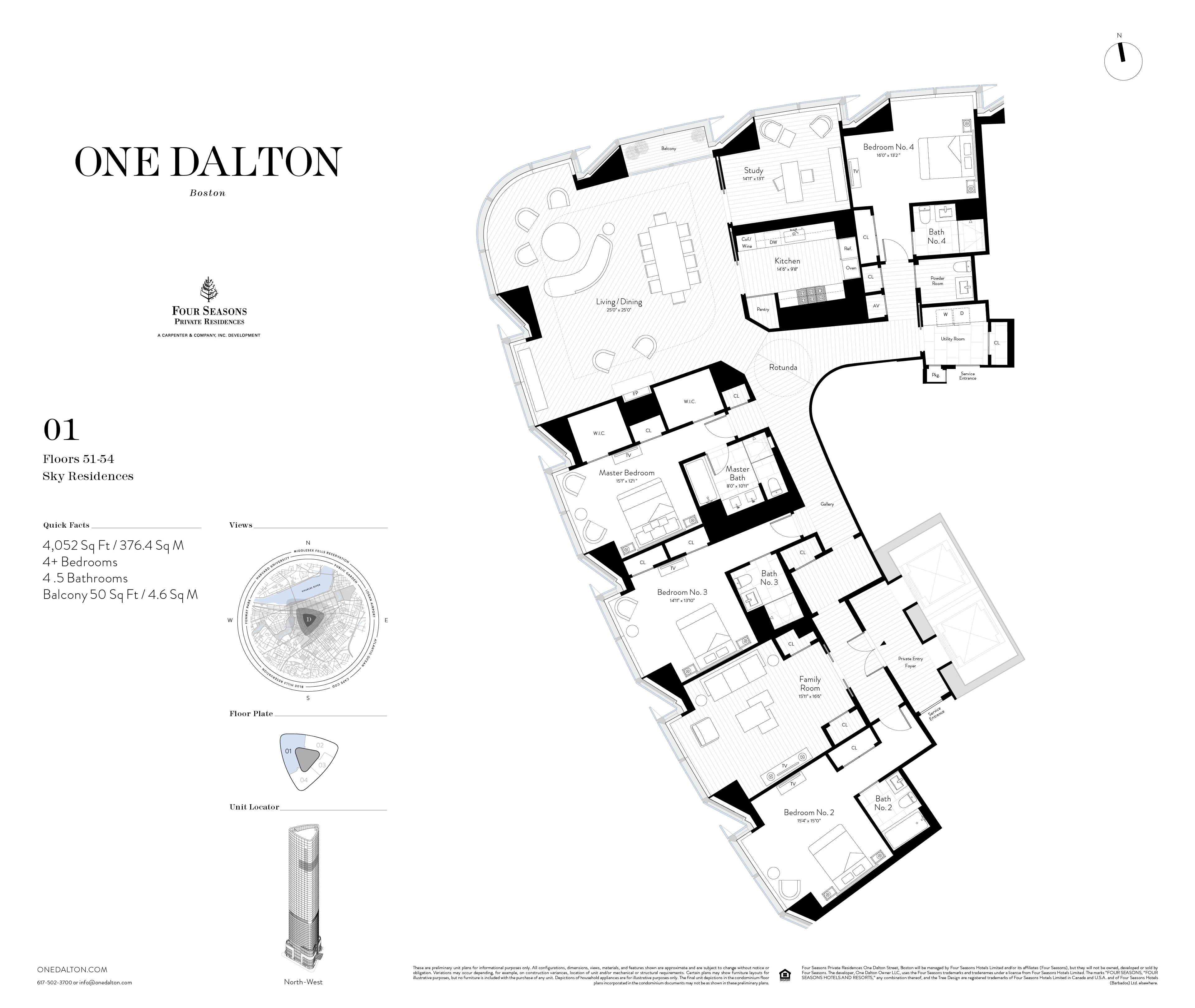 One Dalton Boston Sky Residence 01B Floor Plan – 4,052 SF
