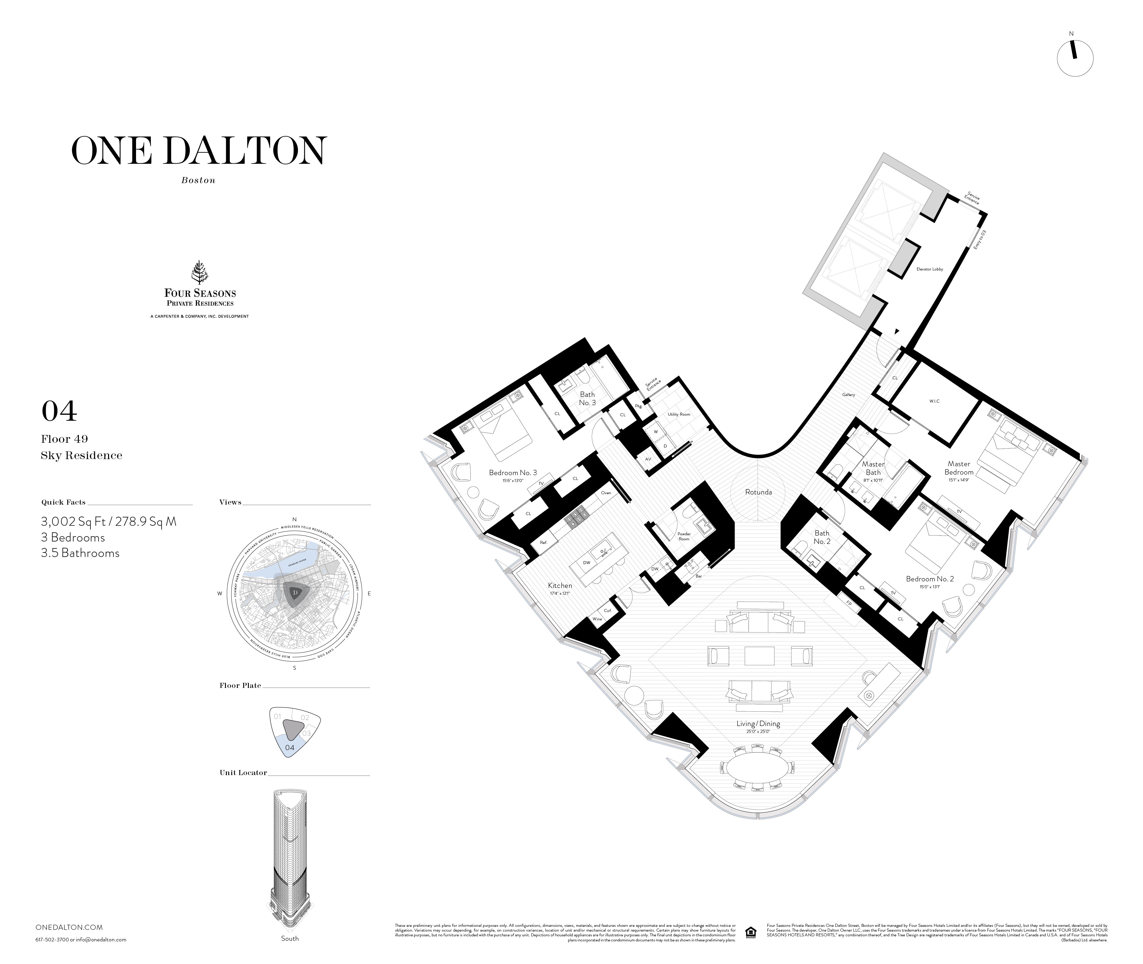 One Dalton Boston Sky Residence 04B Floor Plan – 3,002 SF