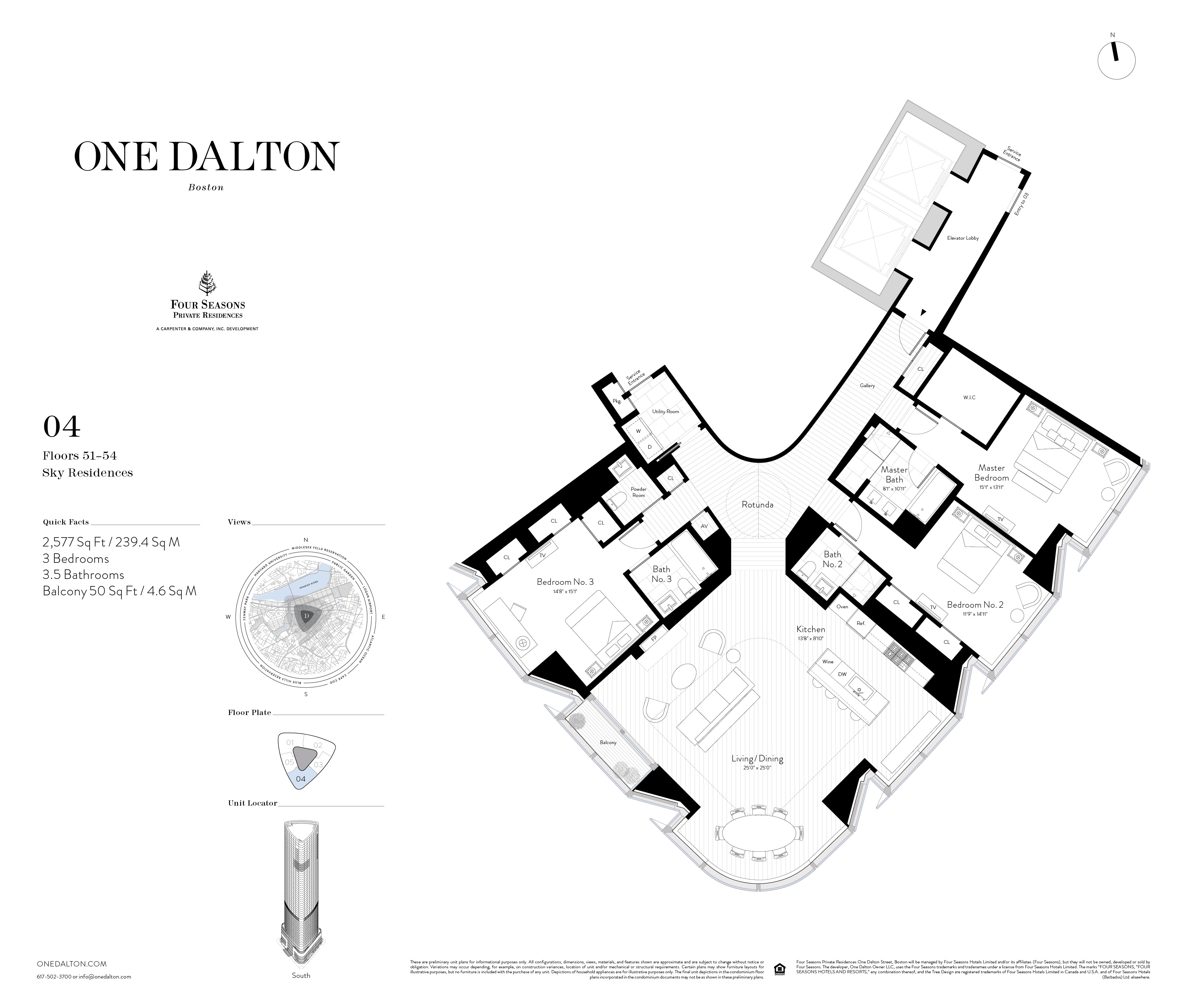 One Dalton Boston Sky Residence 04C Floor Plan – With Balcony