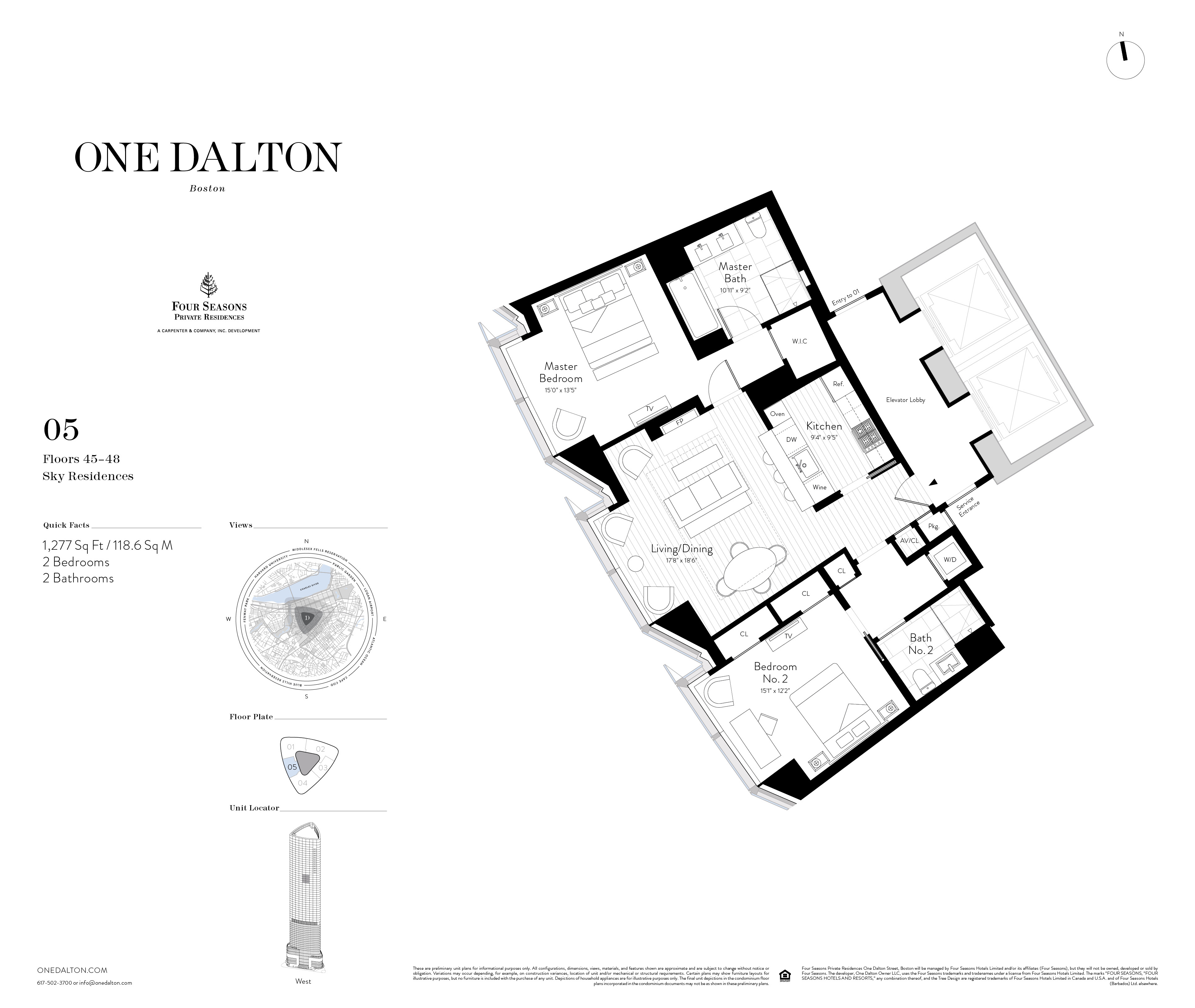 One Dalton Boston Sky Residence 05 Floor Plan – 1,277 SF