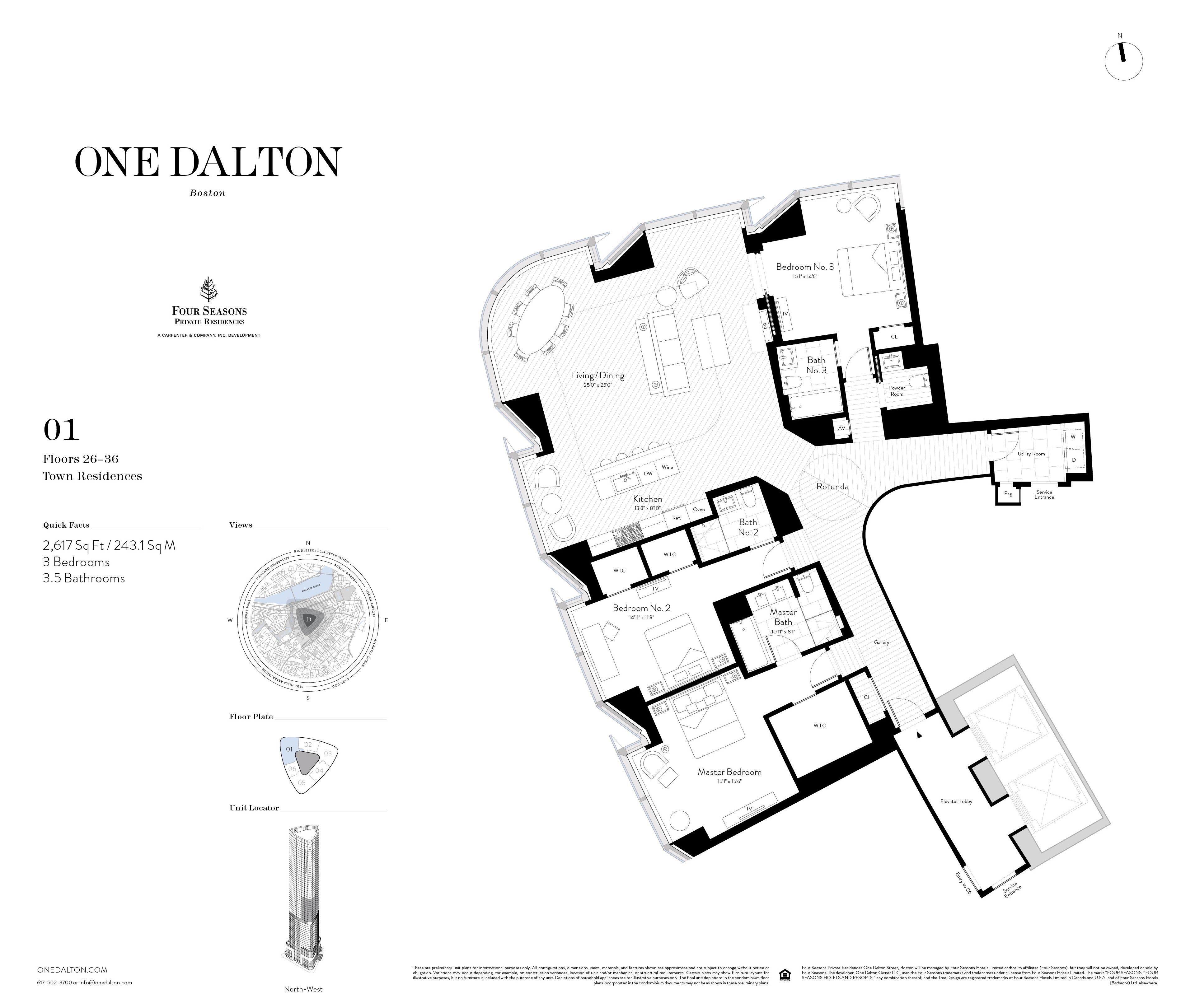 One Dalton Boston Town Residence 01 Floor Plan – 2,617 SF
