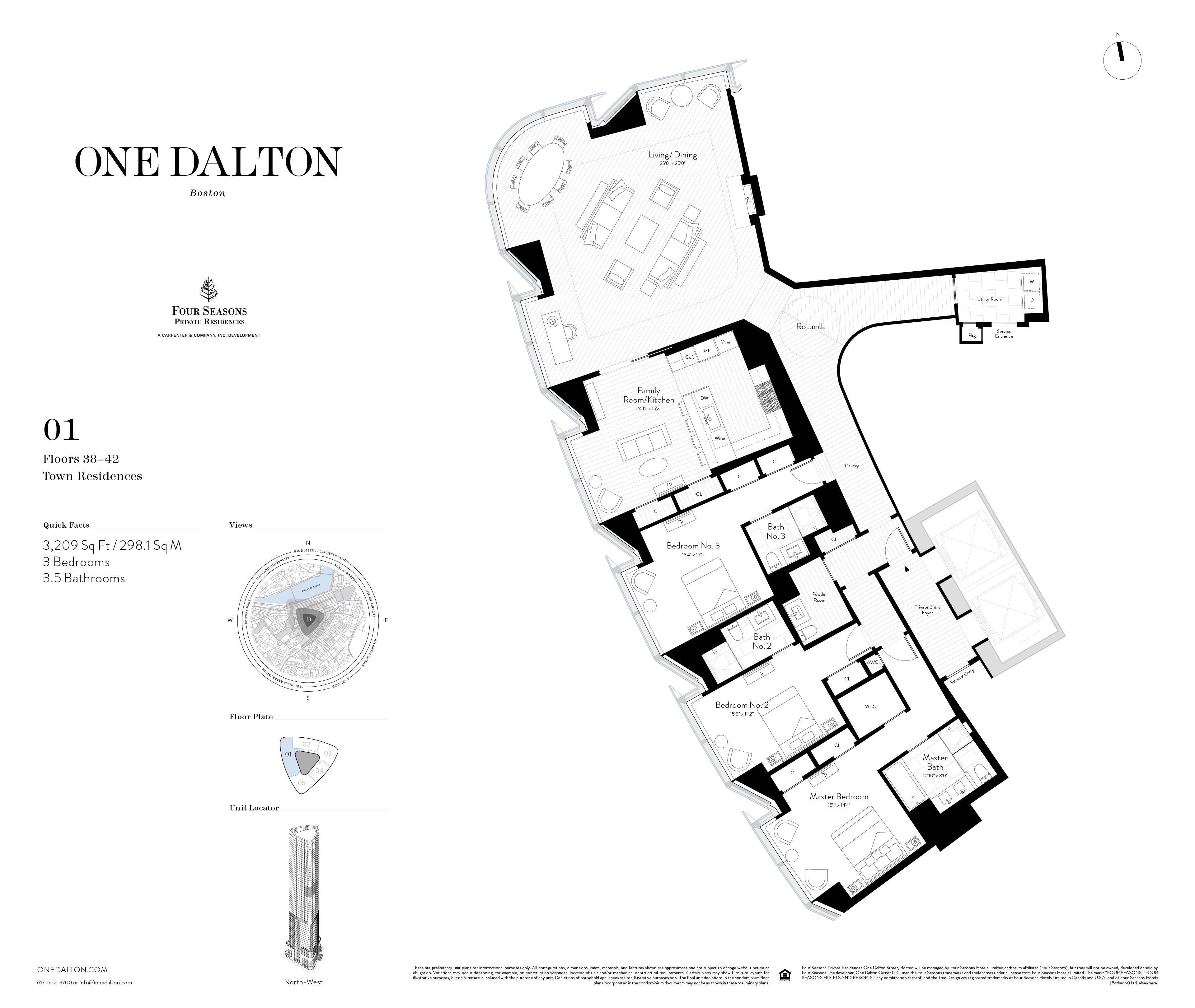 One Dalton Boston Town Residence 01B Floor Plan – 3,209 SF
