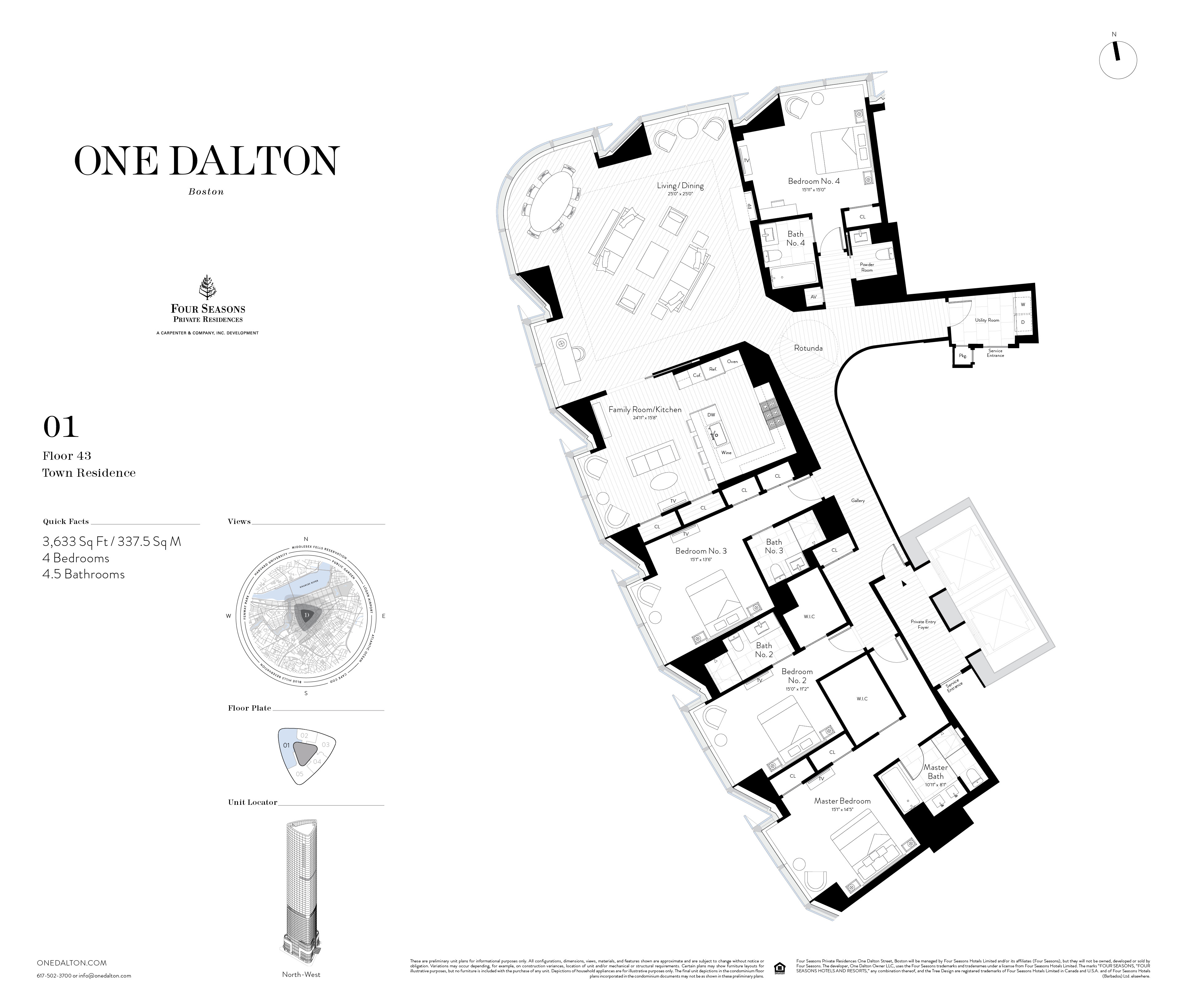 One Dalton Boston Town Residence 01C Floor Plan – 3,633 SF