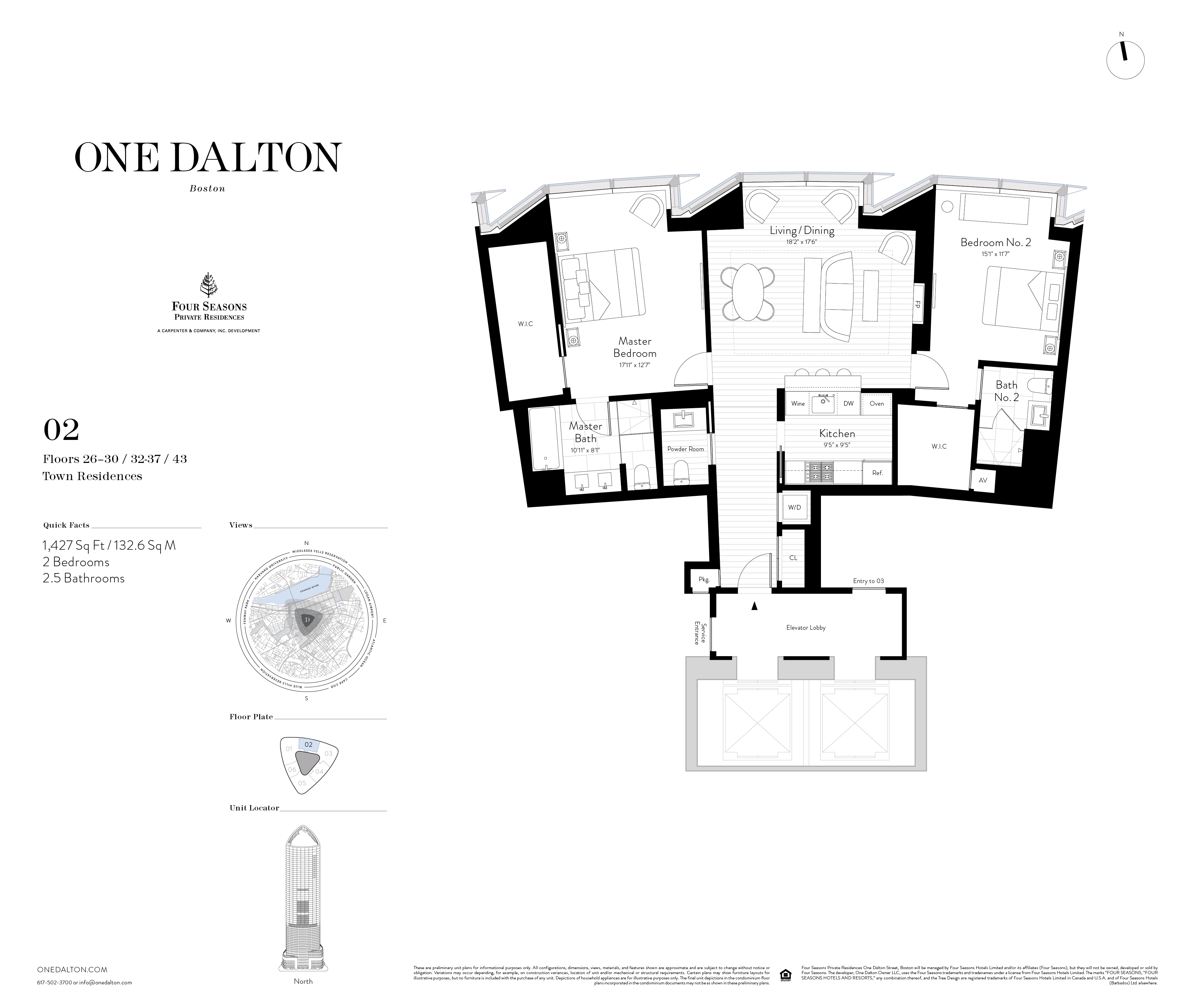 One Dalton Boston Town Residence 02 Floor Plan – 1,427 SF