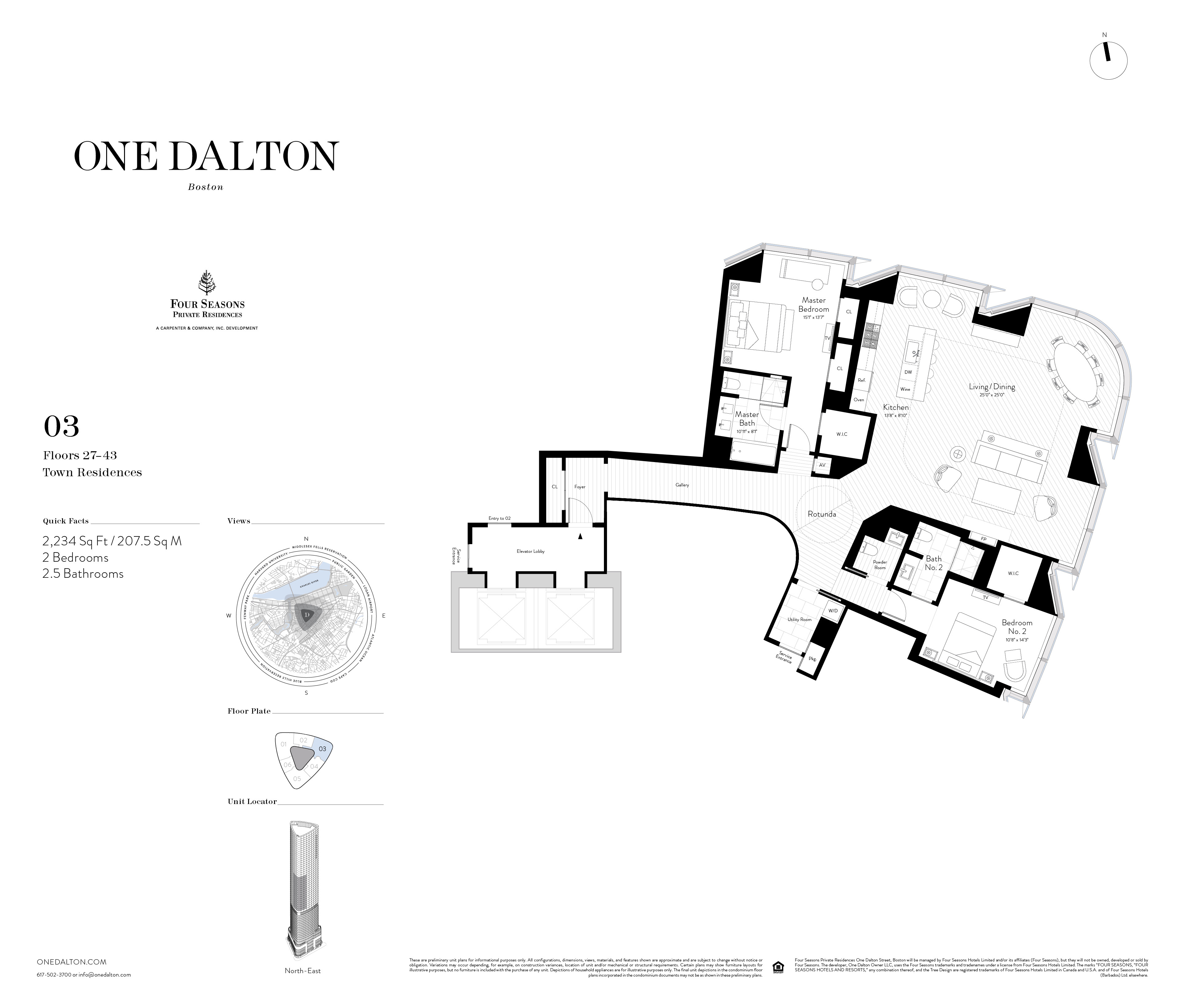 One Dalton Boston Town Residence 03B Floor Plan – 2,243 SF