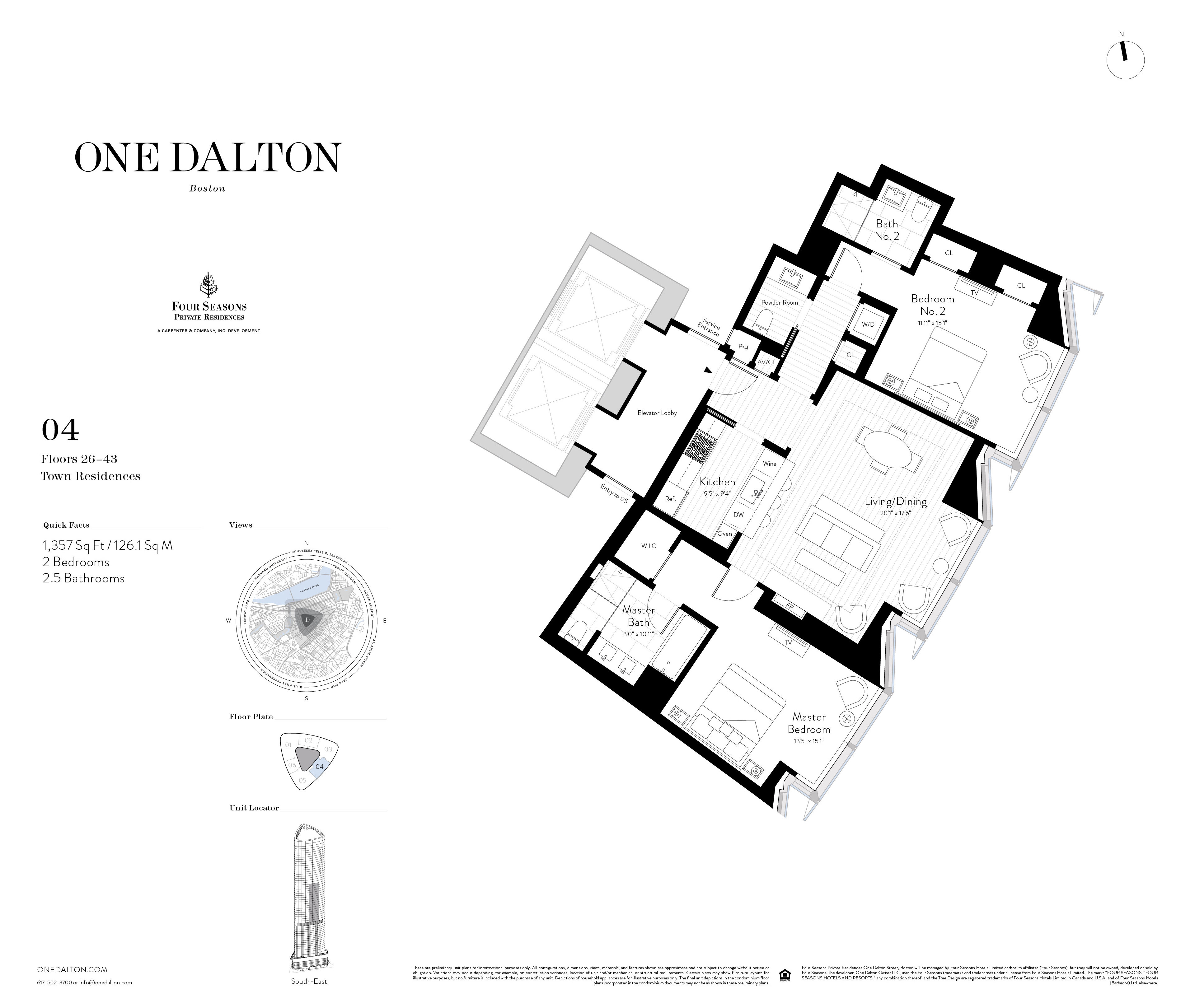 One Dalton Boston Town Residence 04 Floor Plan – 1,357 SF