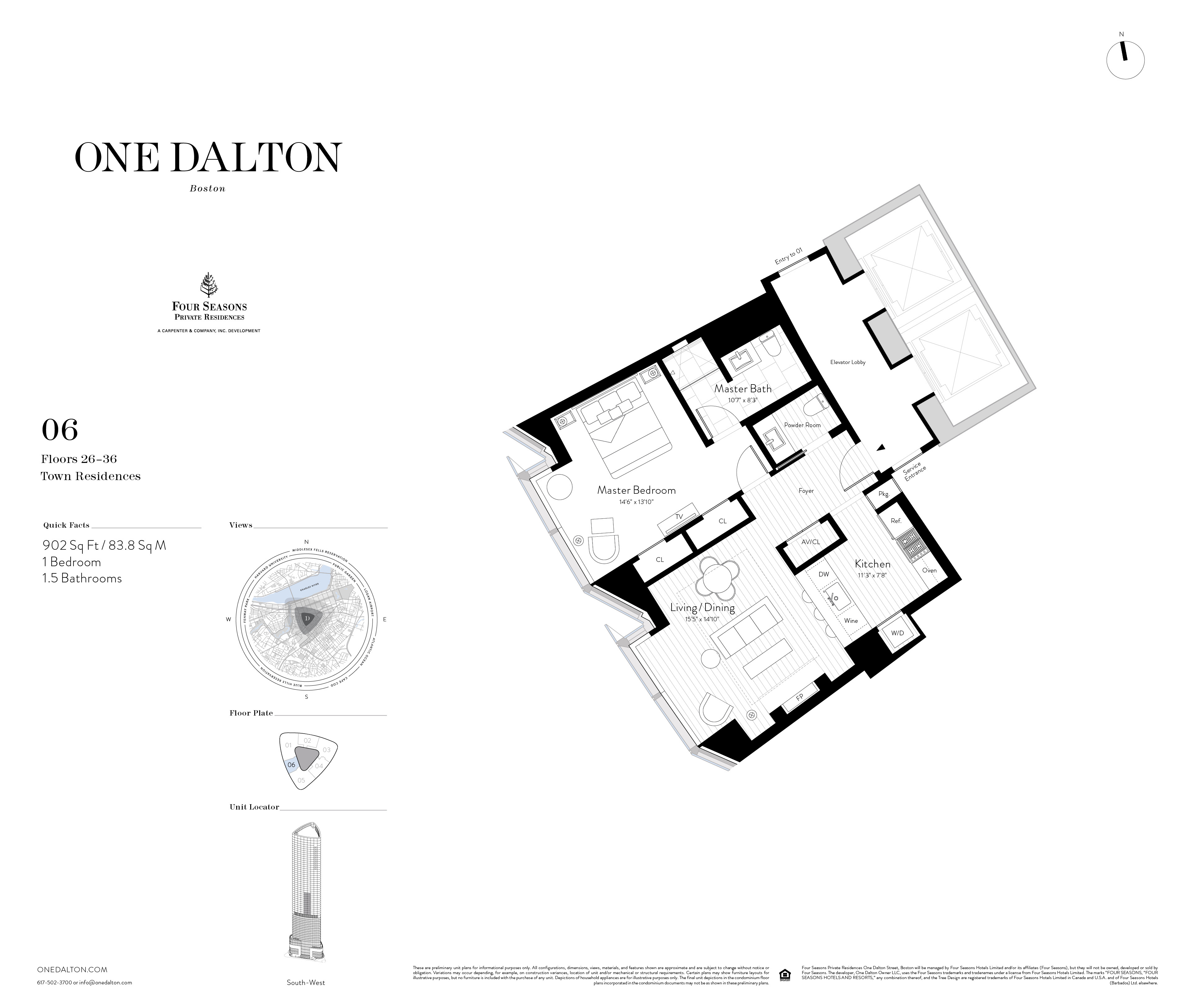 One Dalton Boston Town Residence 06 Floor Plan – 902 SF