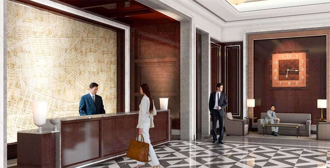 Grand lobby at One Dalton Four Seasons Private Residences Boston