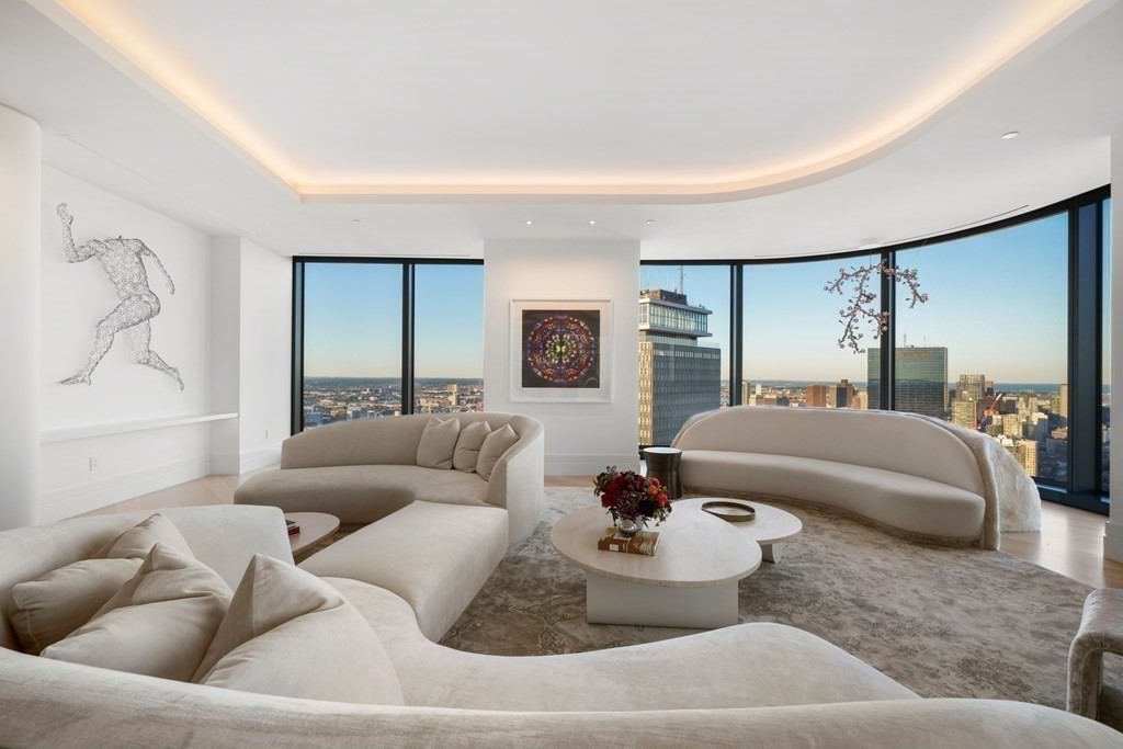 One Dalton Residences Boston Living Room at Sunset