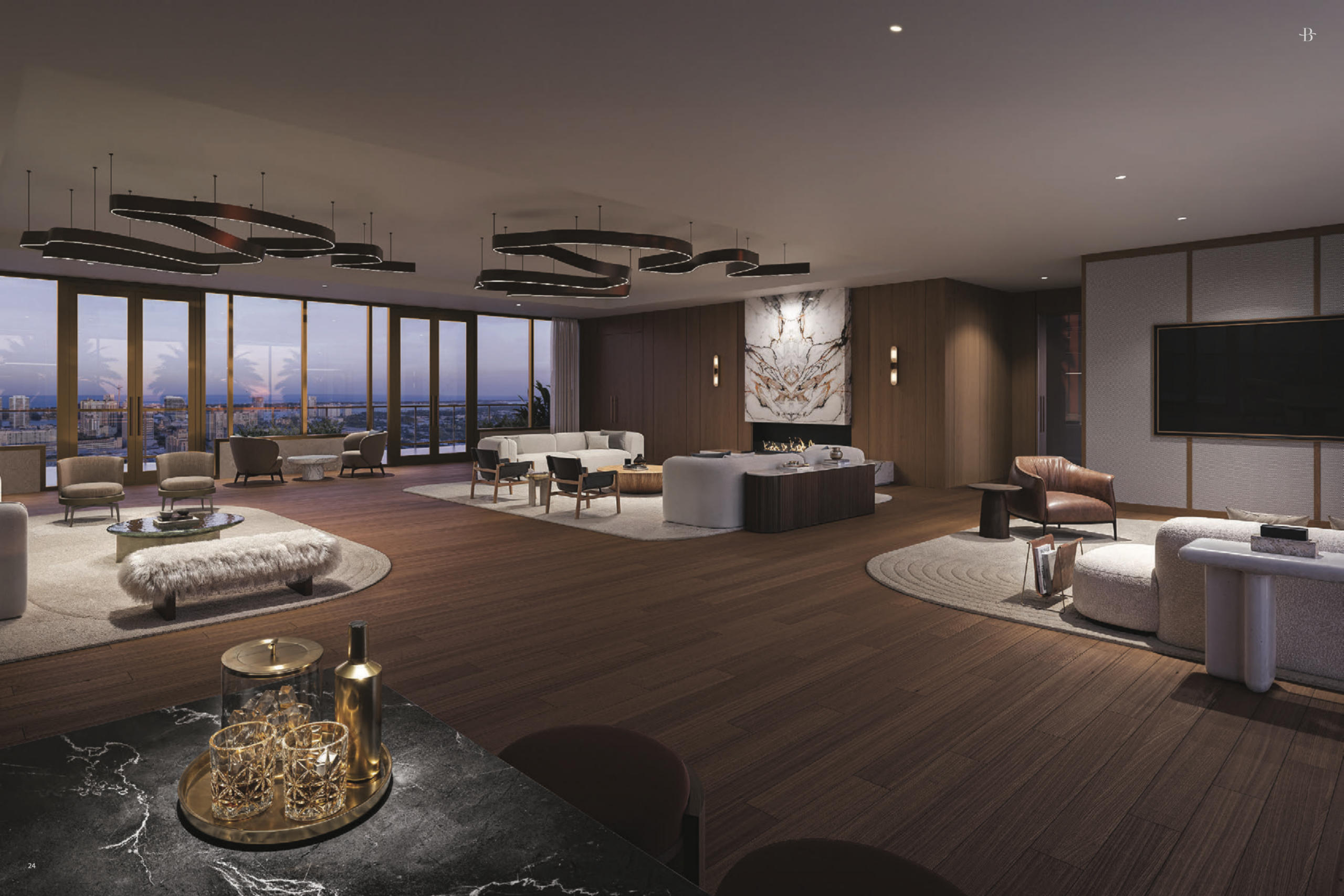 The Berkeley Palm Beach luxury sky lounge with panoramic ocean views designer furnishings and sunset terrace