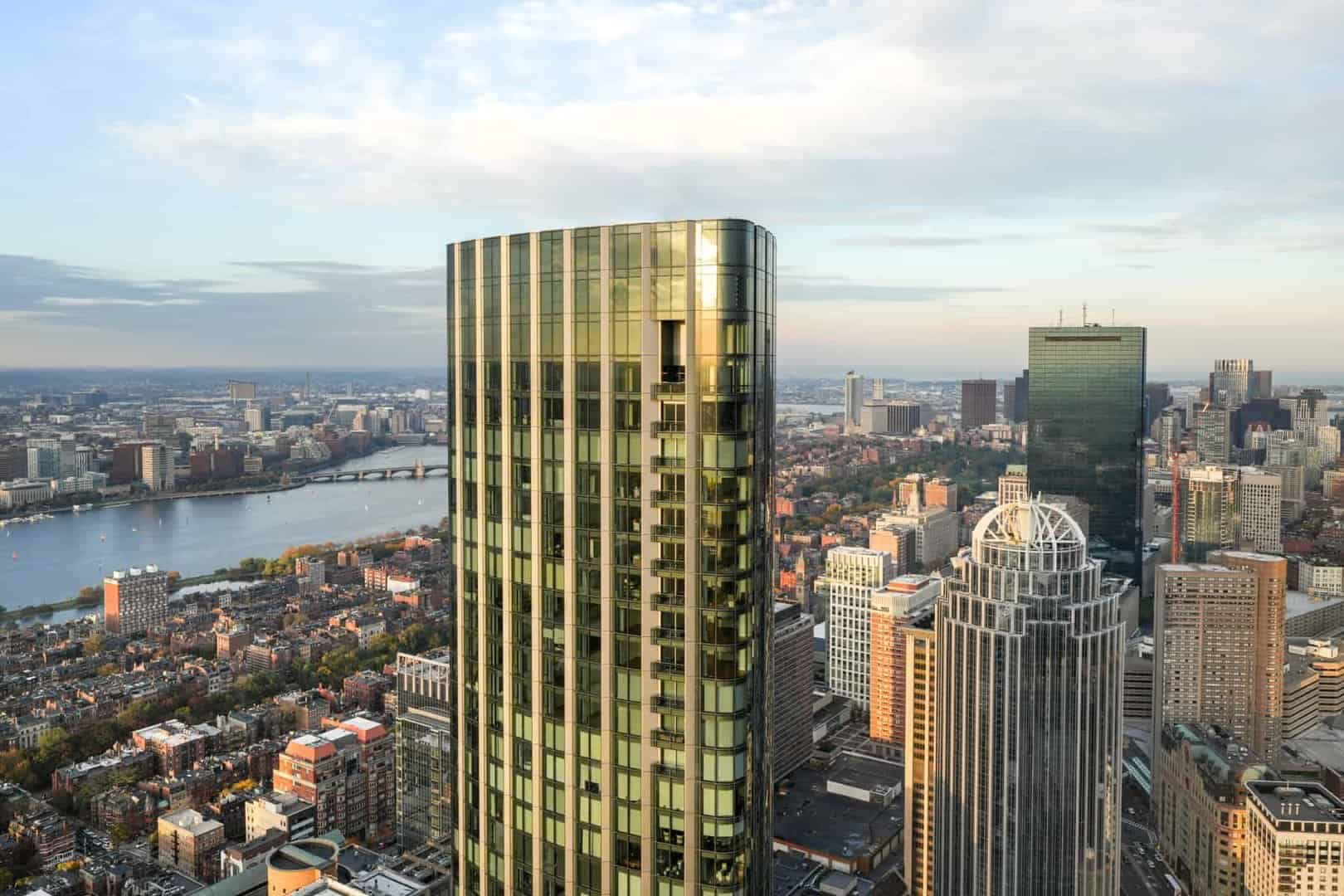 Four Seasons One Dalton luxury residences tower in Back Bay Boston with city skyline views